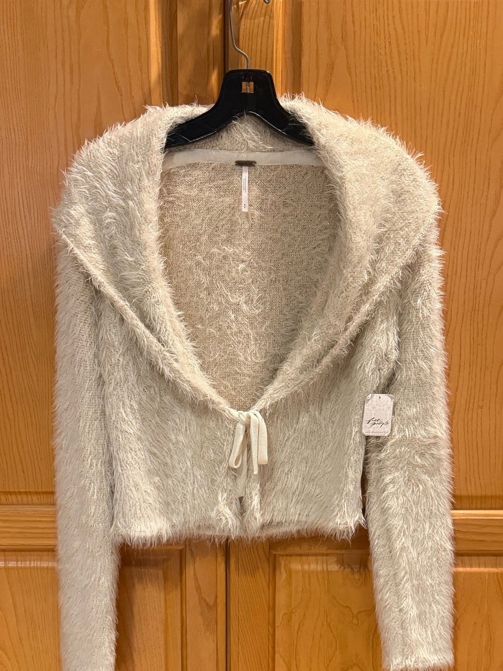 Free People Mina Cardi Champagne Cream Fuzzy Eyelash Open Front Cardigan Sweater